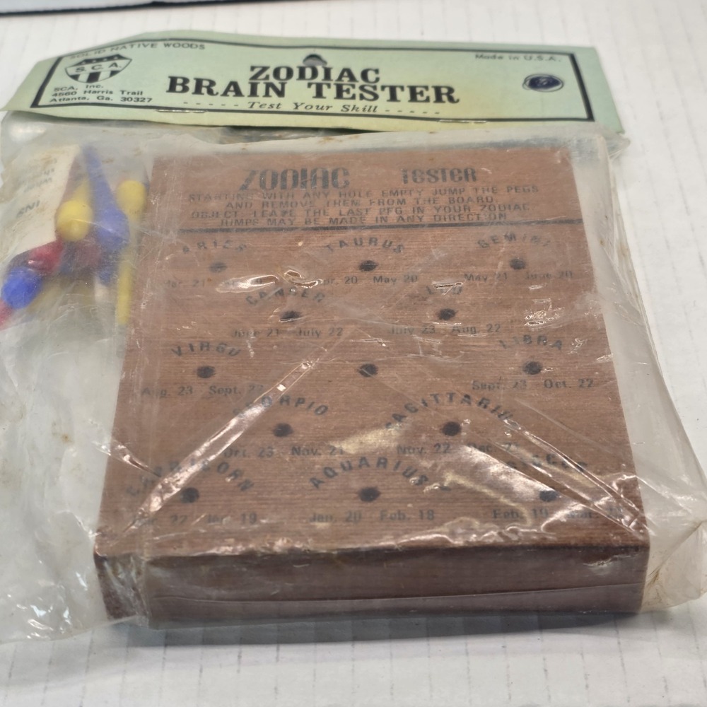 Vtg S.C.A. Zodiac Brain Tester Wooden Peg Puzzle Game NOS‎ Sealed Made in USA